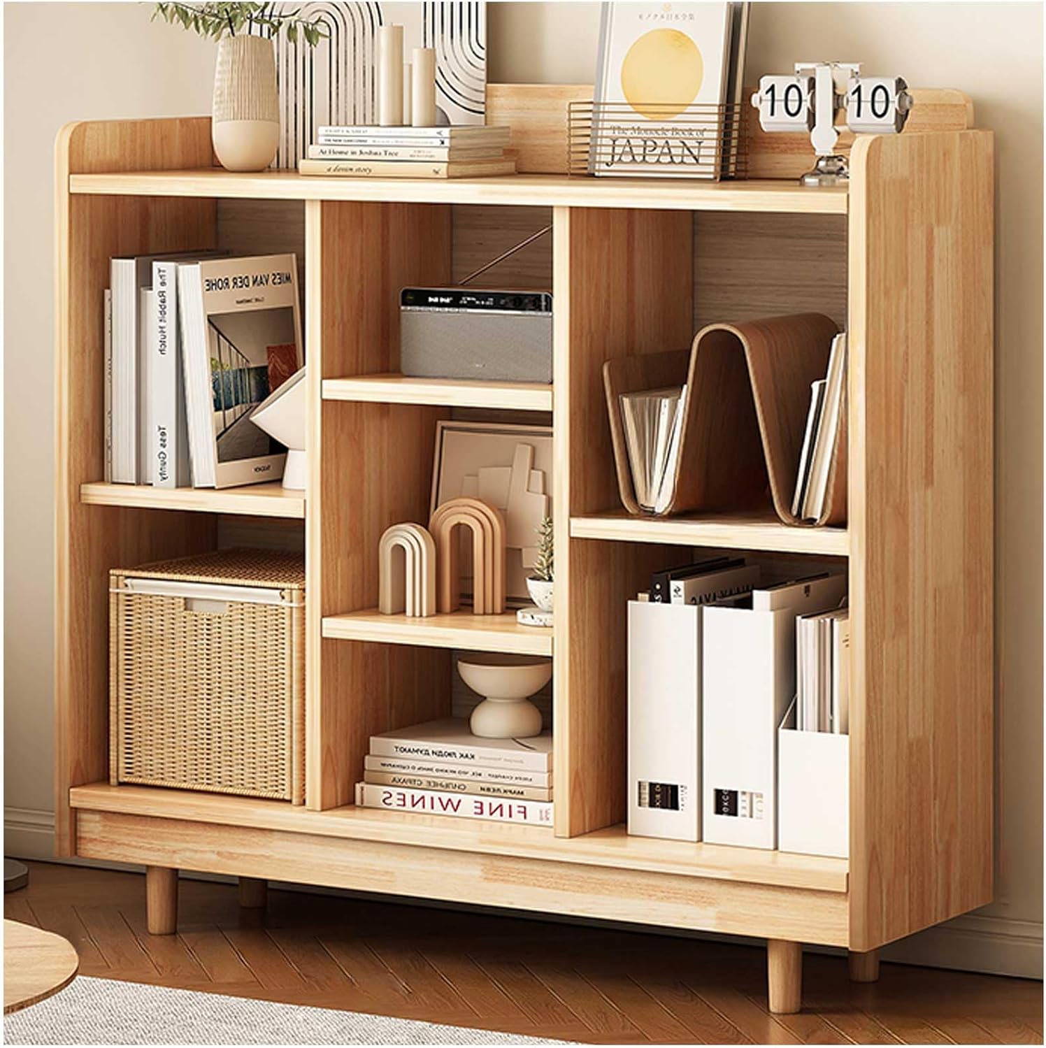 7-Cube Storage Organizer, Multi-Tier Cubby Bookcase with Legs, Solid Wood Bookshelf, Cubby Storage Cubes Organizer Bookcase for Living Room, Bedroom, Office,100×100cm/39×39in