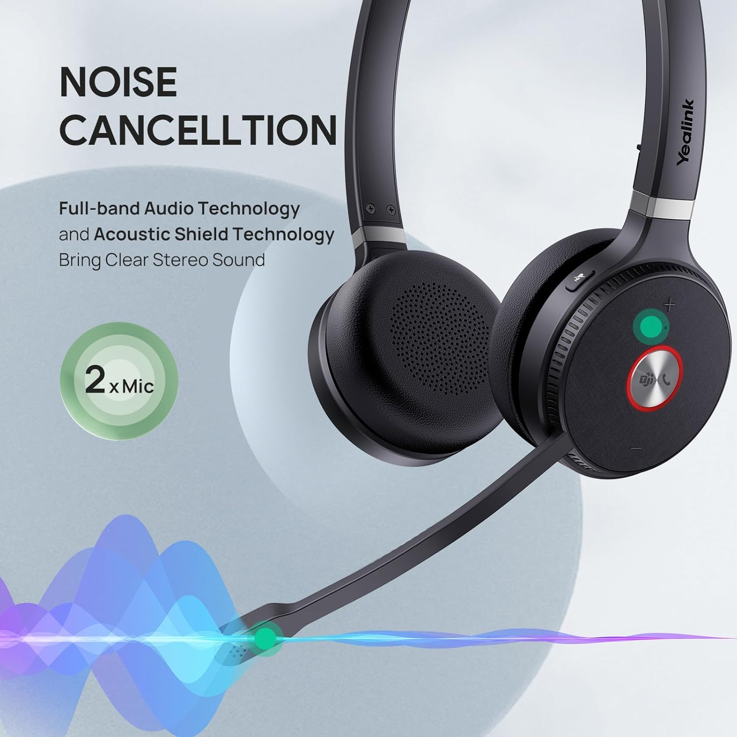 Yealink WH62 Dual Teams DECT Wireless Headset 525 ft Range, Work Headphones with 2X Noise Canceling Mic for IP Phone and Computer, Office Head Set with Call Control, Ringer,14 Hrs Talk Time