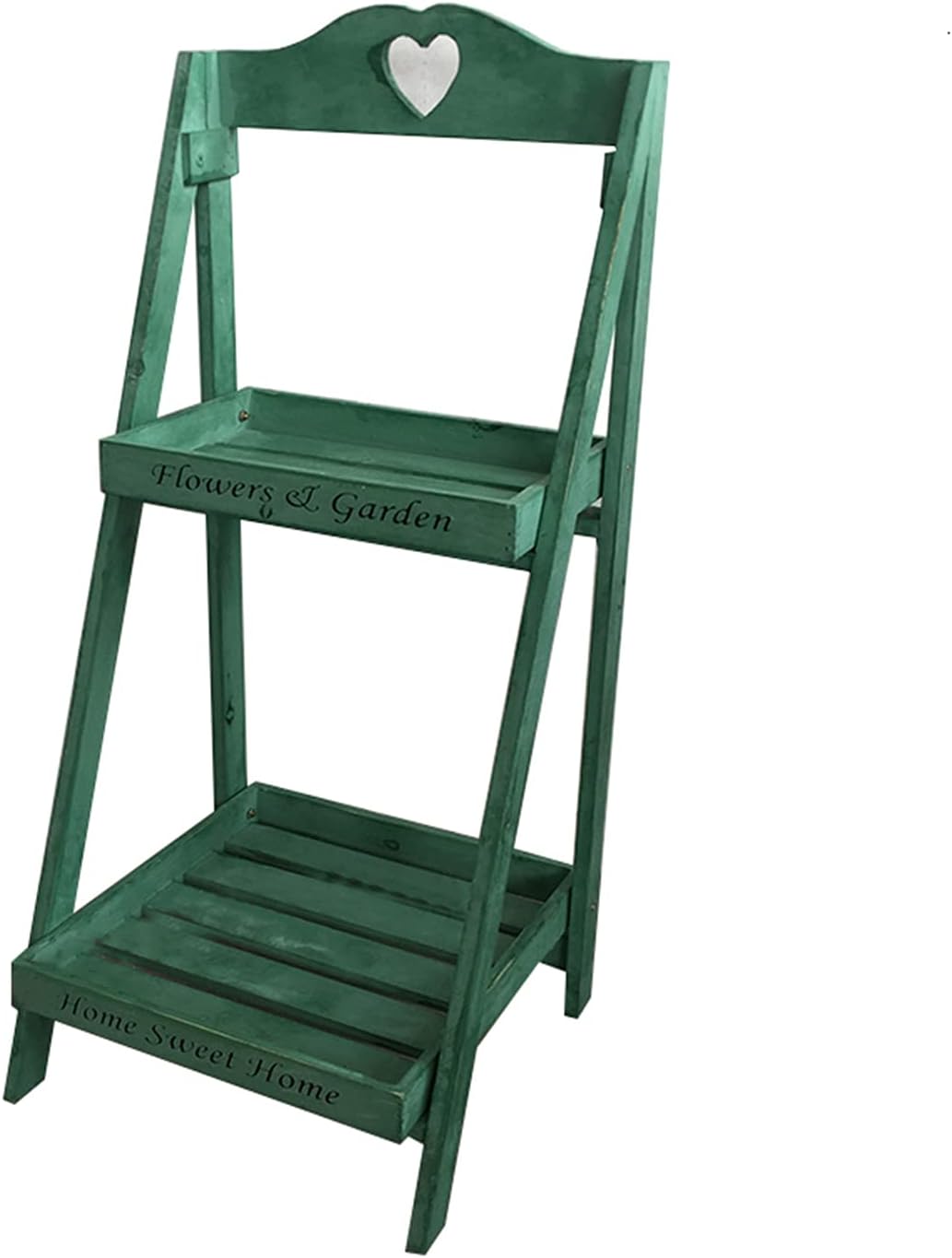 HB1 2-Tier Solid Wood Flower Rack Landing Ladder Square Storage Shelves Balcony Flower Stand American Style Book Shelf Magazine Holder Storage,Green