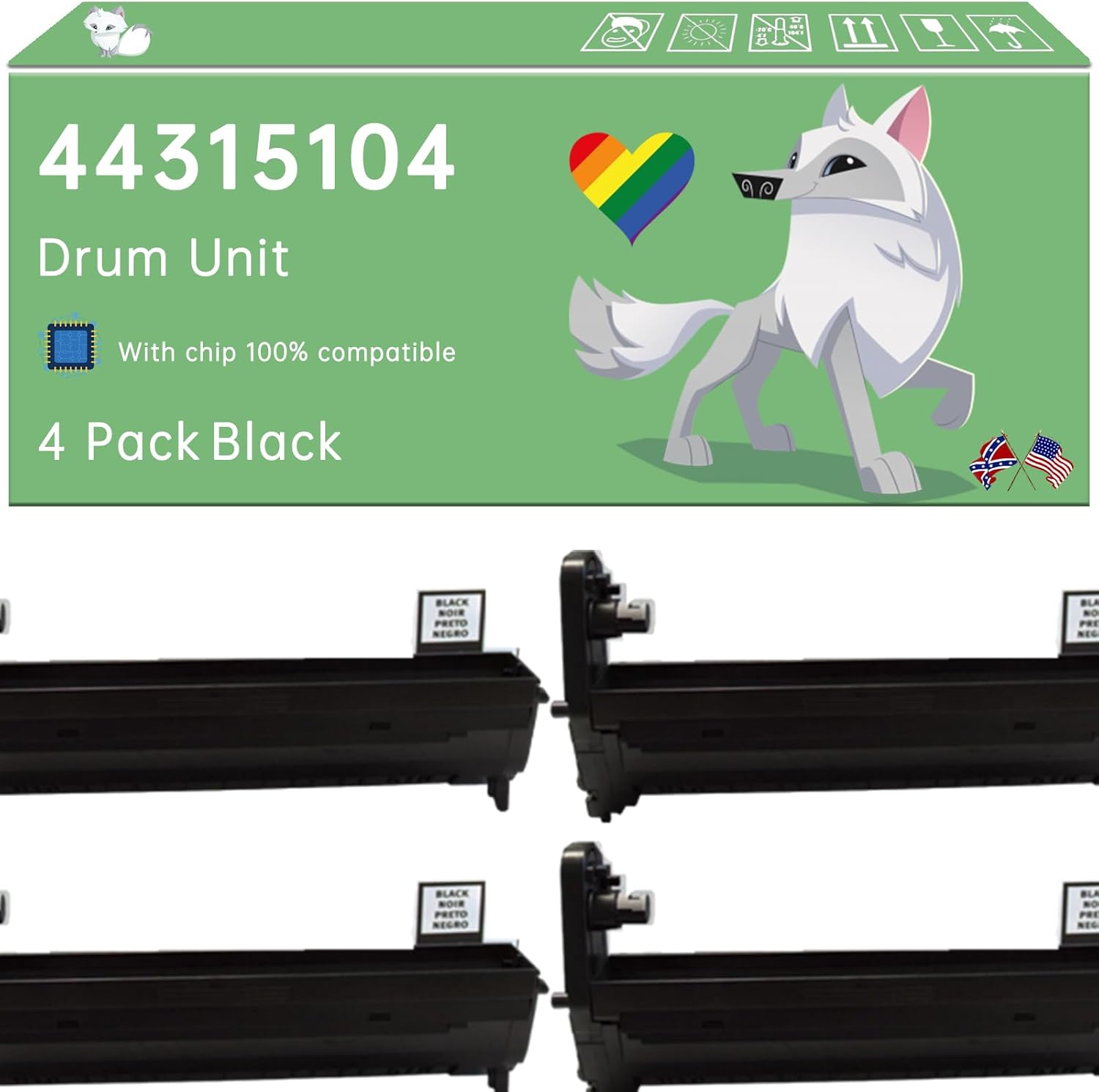 Tonzxce Compatible with Okidata OKI 44315104 Drum Unit Work for Okidata OKI C610DN C610DTN C610N C610CDN Printers, with Chip, High Yield 30000 Pages, Exceptional Color Accuracy (4 Pack Black)