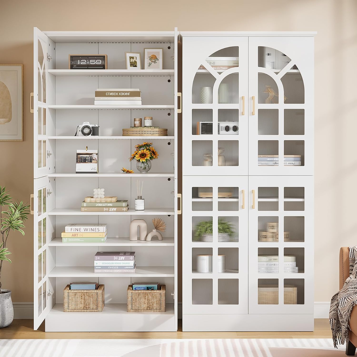 Tribesigns 8-Tier Bookshelf with Doors and LED Lights, 68.9