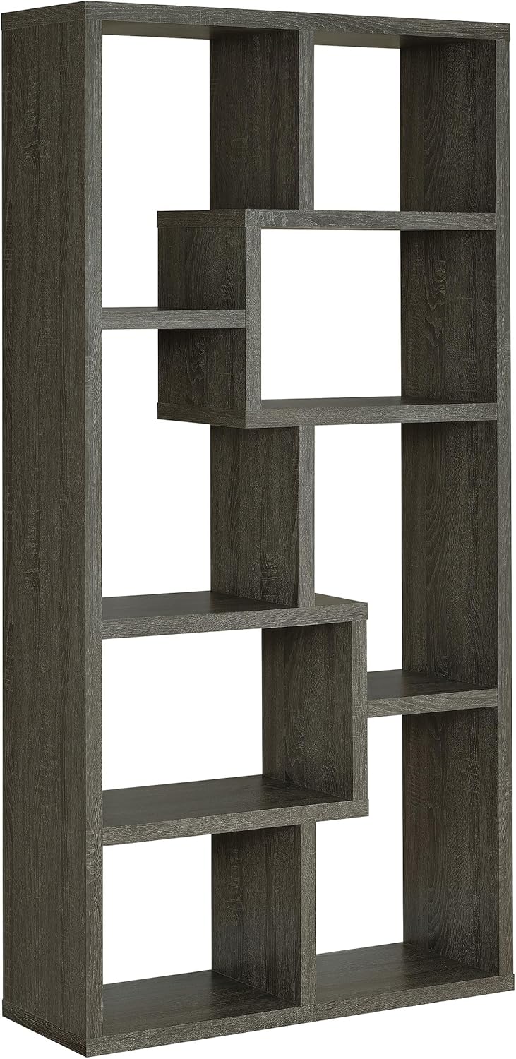 Coaster Home Furnishings - Theo - MDF and Engineered Veneer - 7-Shelf Geometric Bookcase with Transitional Style - Living Room and Home Office - 71-Inch - Weathered Gray - 800510