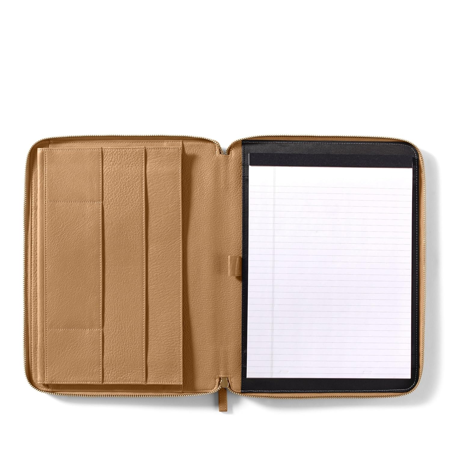 Leatherology Camel Executive Zippered Portfolio – Full-Grain Leather Padfolio Interior Tablet Pocket, Pen Loop & Multiple Pockets – Fits Letter Paper – Professional Zippered Organizer