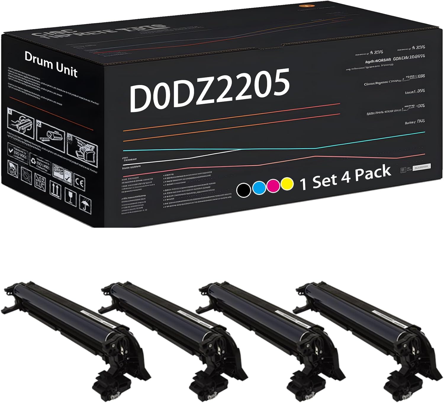 UVUMB D0DZ2205 Drum Unit Compatible for Ricoh IM C2510 Printers, with Chip, High Yield 90000 Pages, High-Definition Printing (4-Pack BK/C/M/Y)