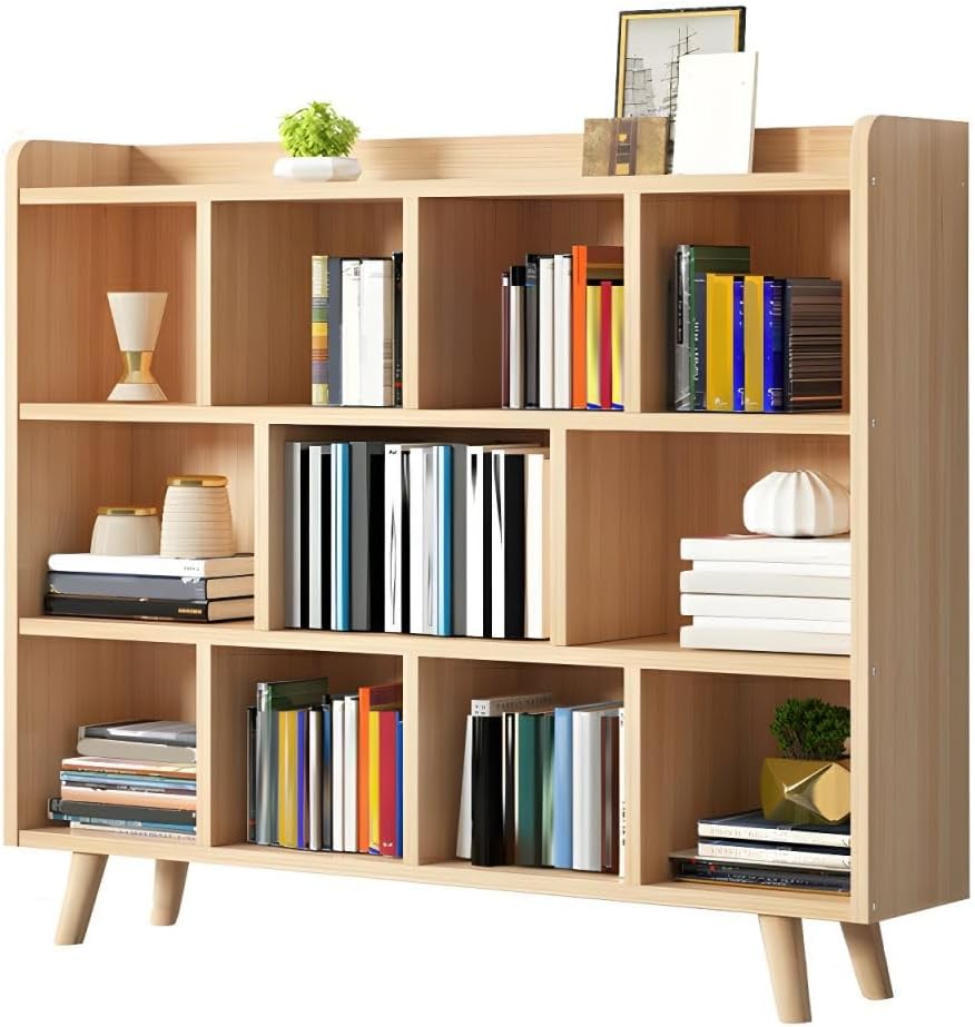 RUNNUP Cube Storage Organizer with Closed Back and Multiple Shelves, Wood Modern Bookcase Freestanding Open Floor Storage Cabinet for Home Office Study Room Library, 63