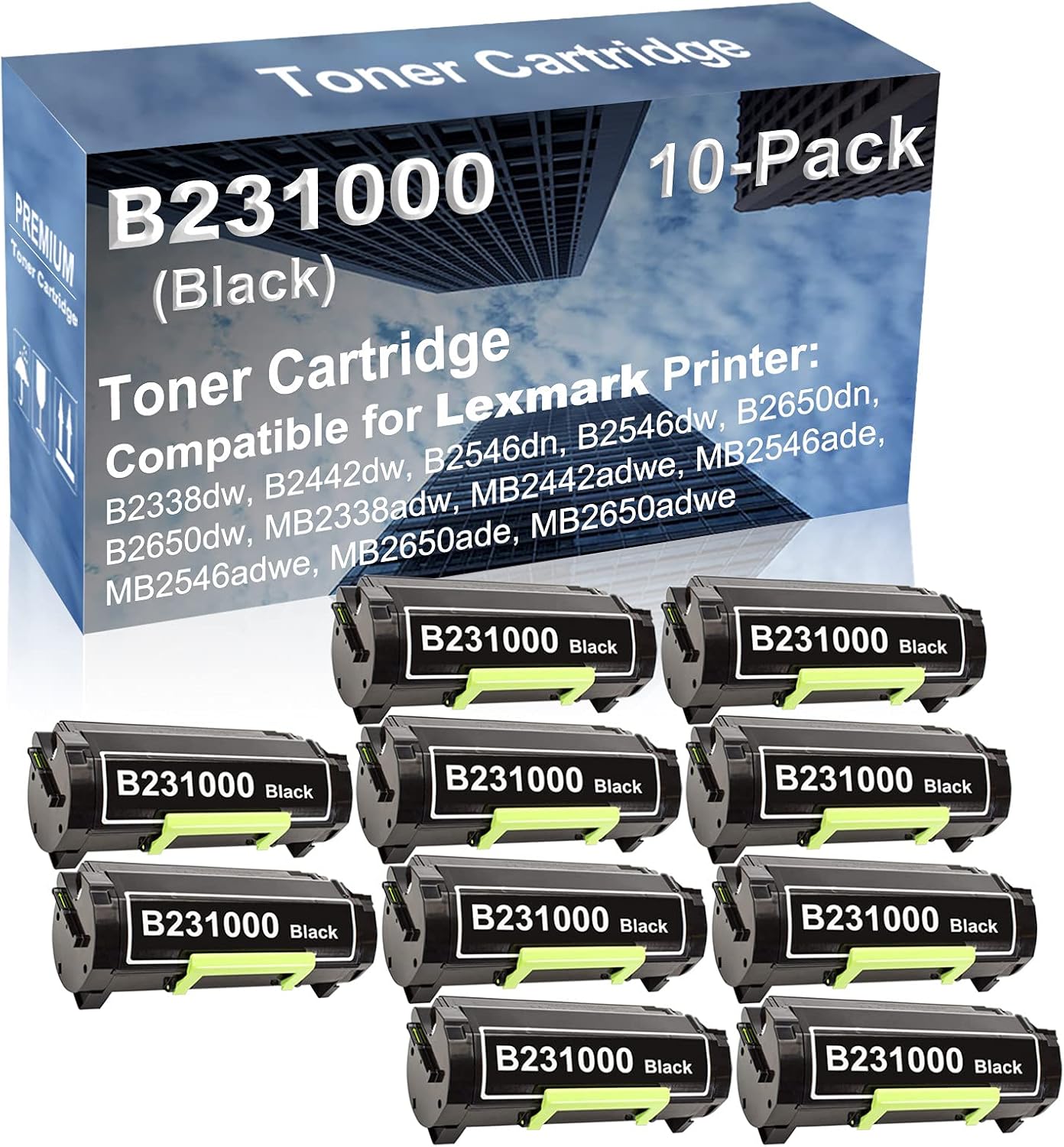 10-Pack Compatible High Yield MB2546ade, MB2546adwe, MB2650ade, MB2650adwe Printer Cartridge Replacement for B231000 Toner Cartridge (Black)