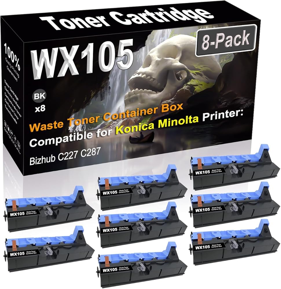 SINIYA 8-Pack Compatible High Capacity WX105 WX-105 A8JJWY1 A8JJ-WY1 Waste Toner Container Box use for Konica Minolta Bizhub C227 C287 Printer (Black)