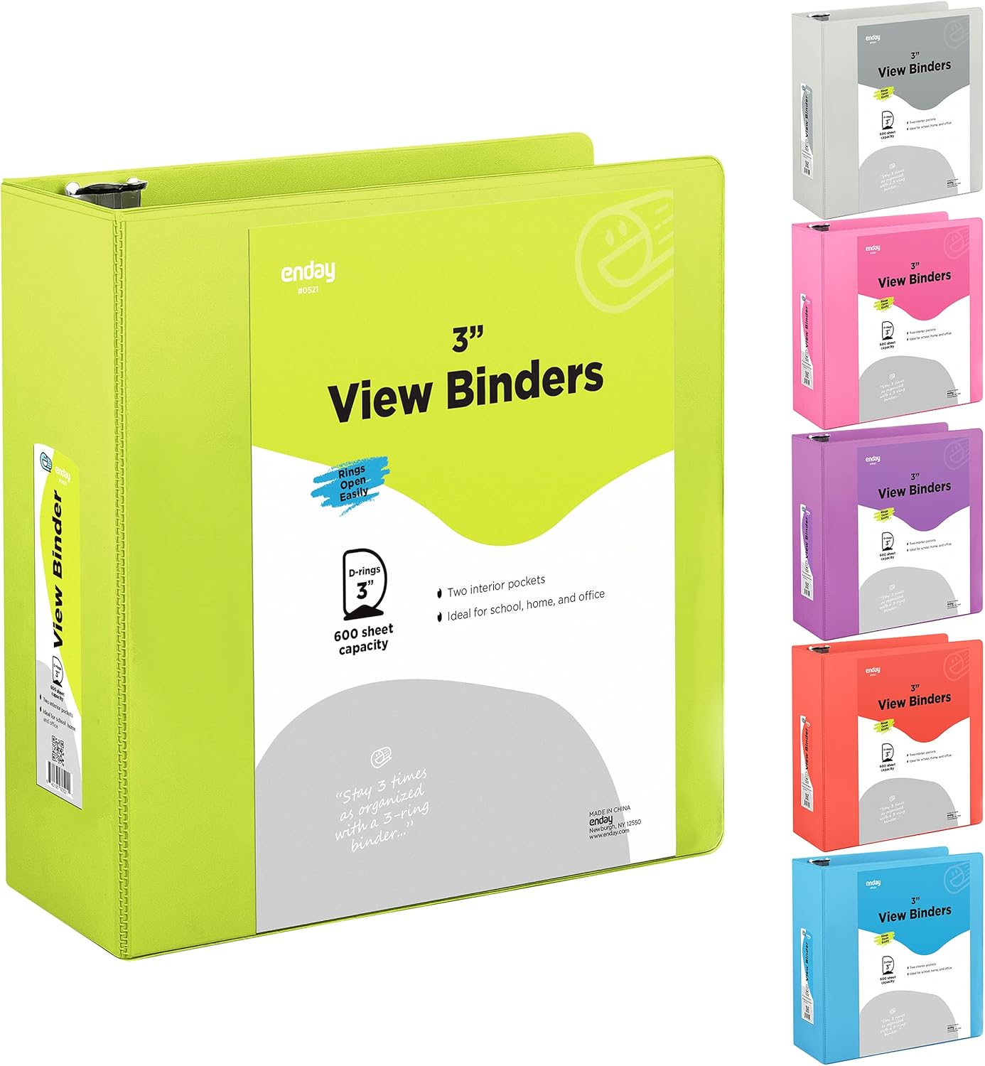 Enday 3 inch Binder (24 Pack - Green) 3 Ring Binder 3 inch with Clear View Cover and 2 Inside Pocket - for Letter Size 8.5 x 11'' Paper, Ideal for School Supplies, Office, and Home