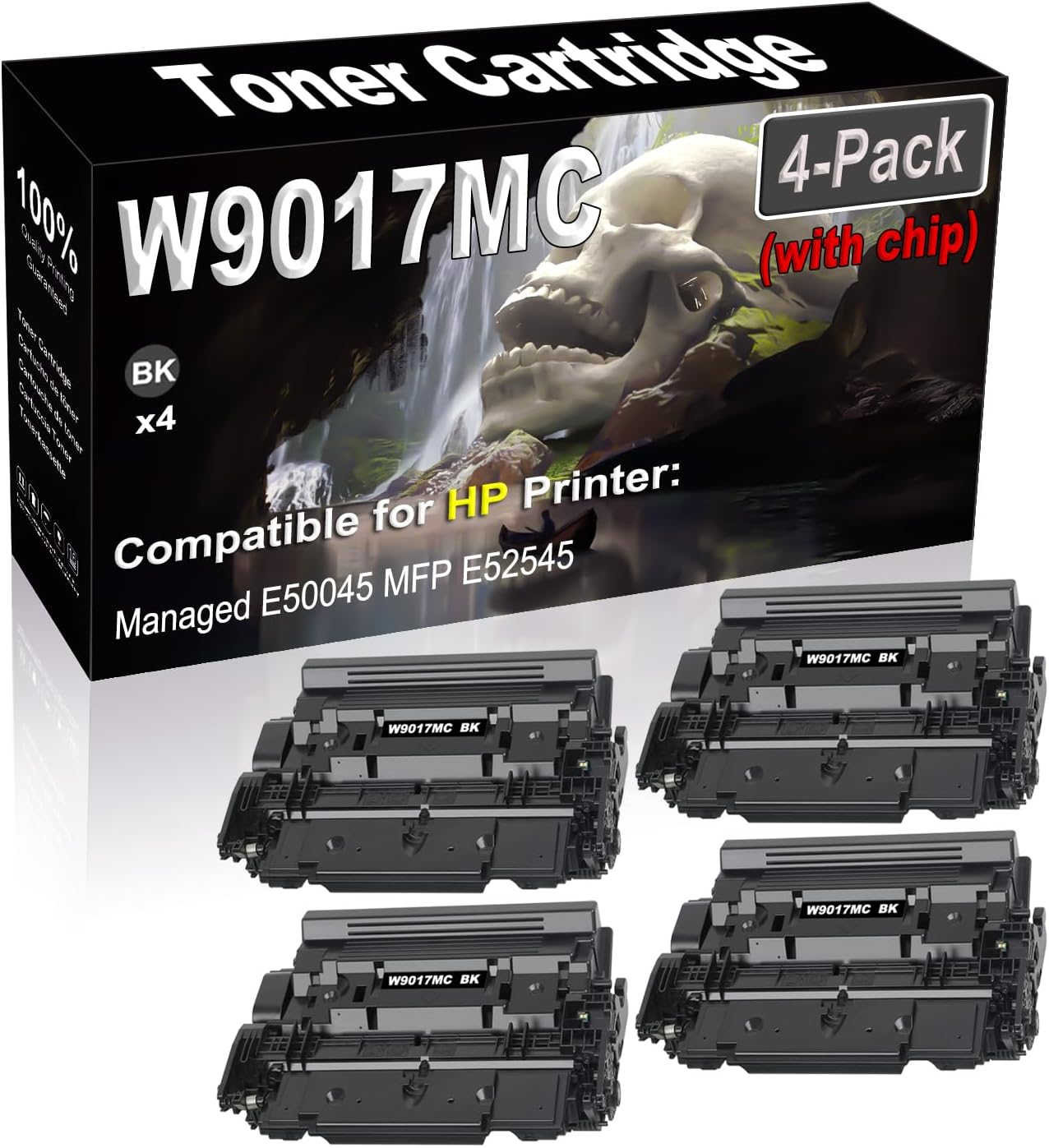 SINIYA 4-Pack Compatible High Capacity W9017 W9017MC (with chip) Imaging Toner Cartridge use for Managed E50045 MFP E52545 Printer (Black)