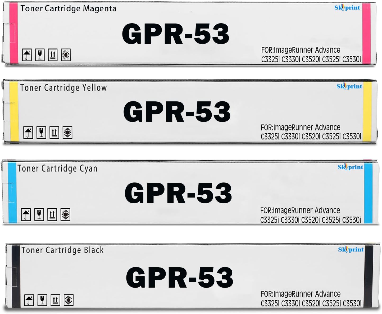 GPR53 GPR-53 Toner Cartridges Compatible for Canon ImageRunner Advance C3325i C3330i C3520i C3525i C3530i Printer.GPR53 Black Cyan Yellow Magenta