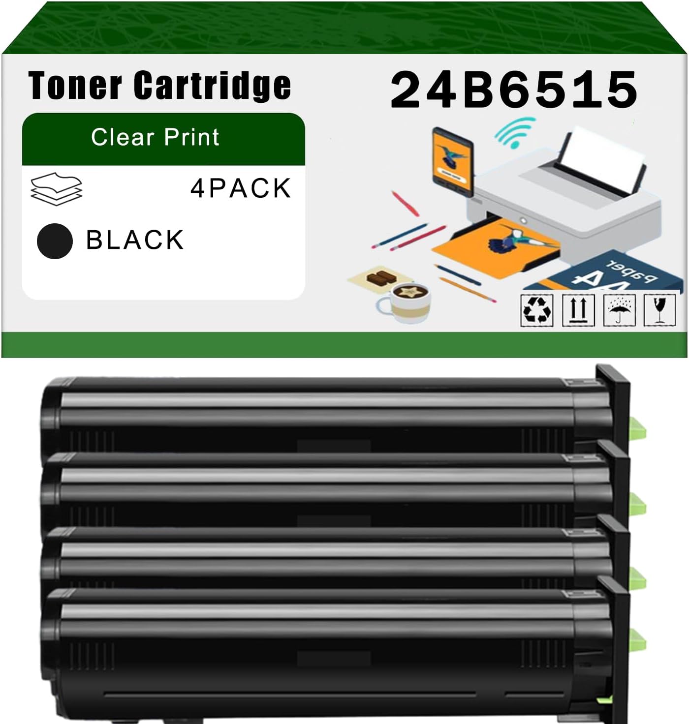 Compatible for Lexmark 24B6515 Toner Cartridge XC8160 XC8160de XC8160dte Printers, High Yield 60000 Pages Bright Clear Colors (4 Pack Black)