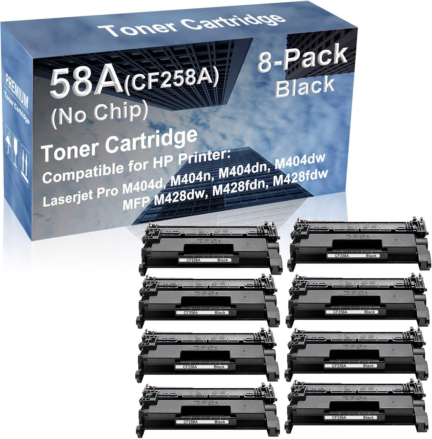8-Pack Compatible High Capacity 58A (CF258A) Imaging Toner Cartridge use for M404d, M404n Printer No Chip (Black)