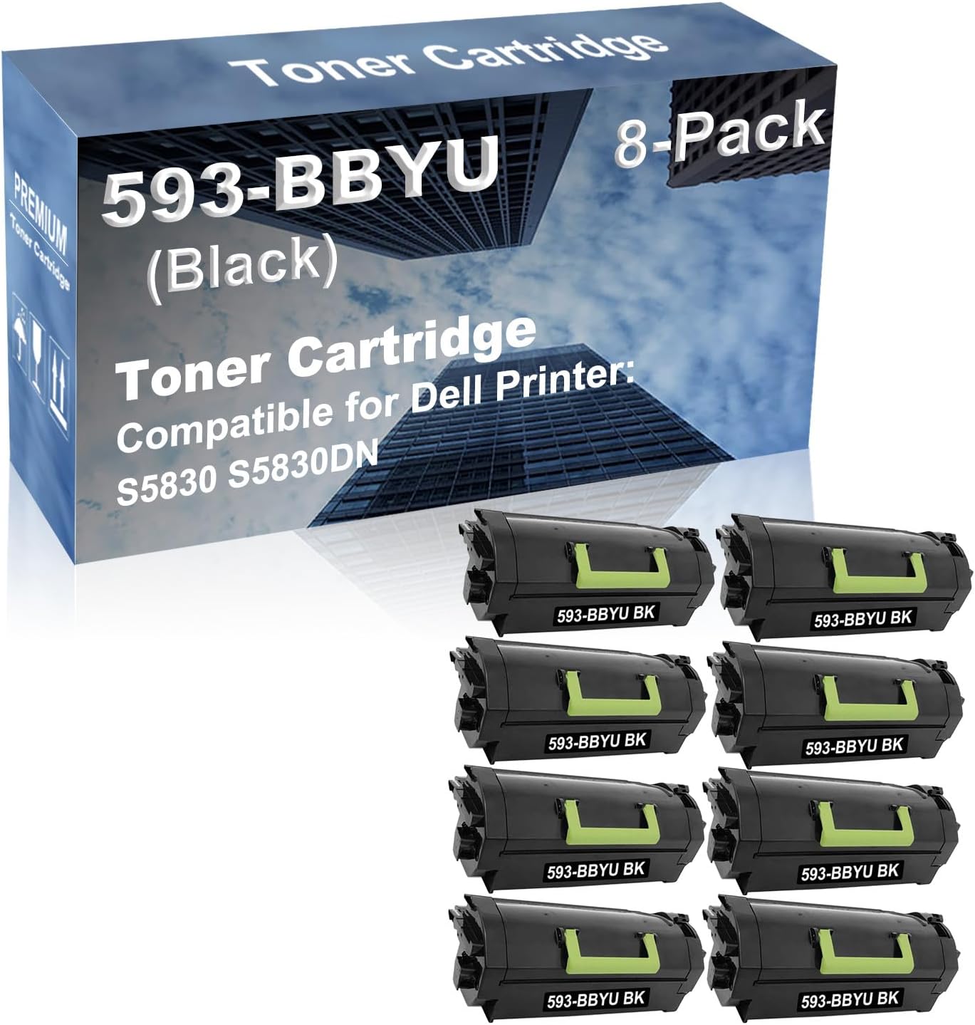 8-Pack Compatible High Capacity 593-BBYU Imaging Toner Cartridge use for Dell S5830 S5830DN Printer (Black)