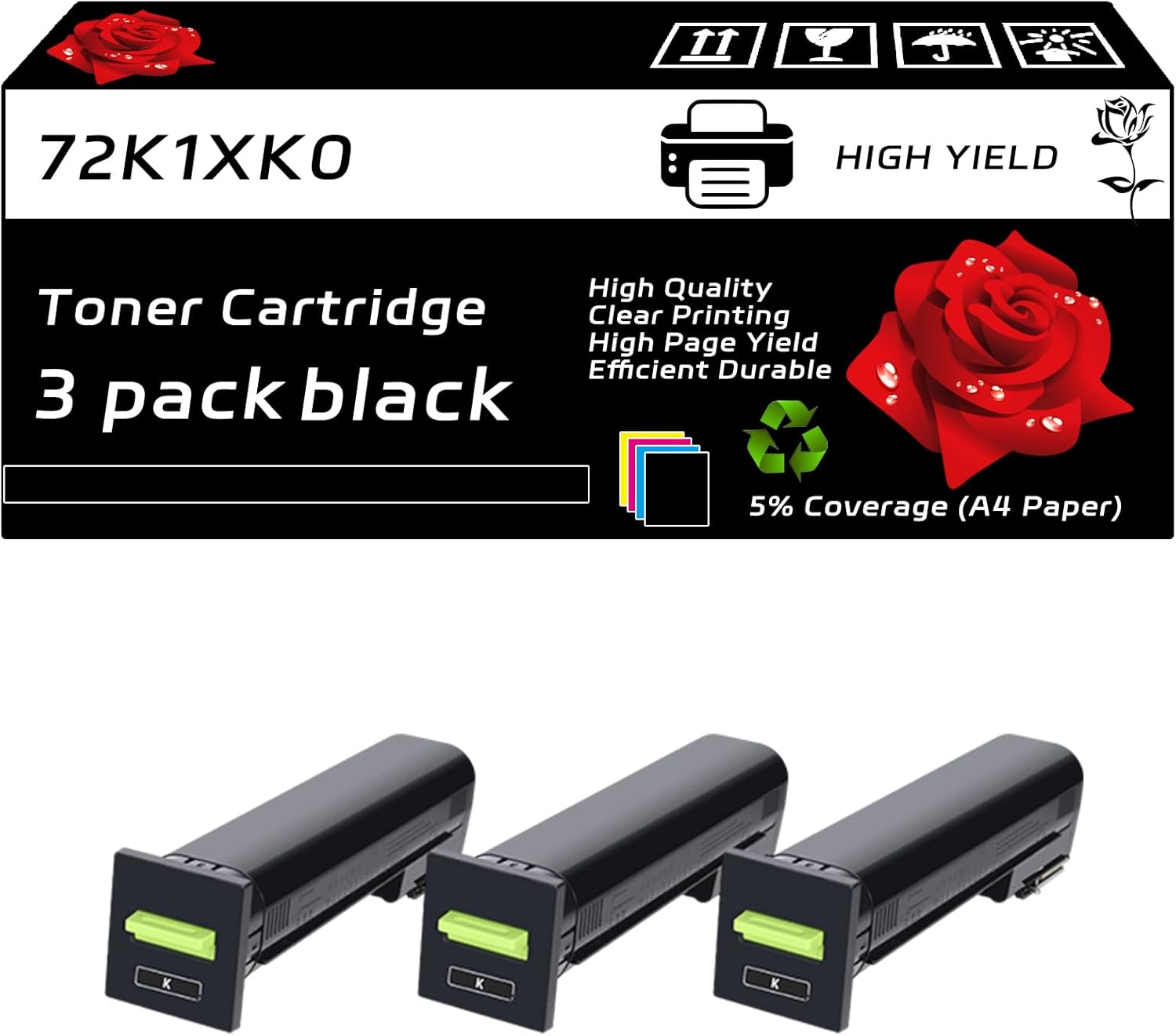72K1XK0 Toner Cartridge Compatible for Lexmark CS820 CX820 CX825 CX860 Printers, with Chip, High Yield 43000 Pages, Clear Printing (3 Pack Black)