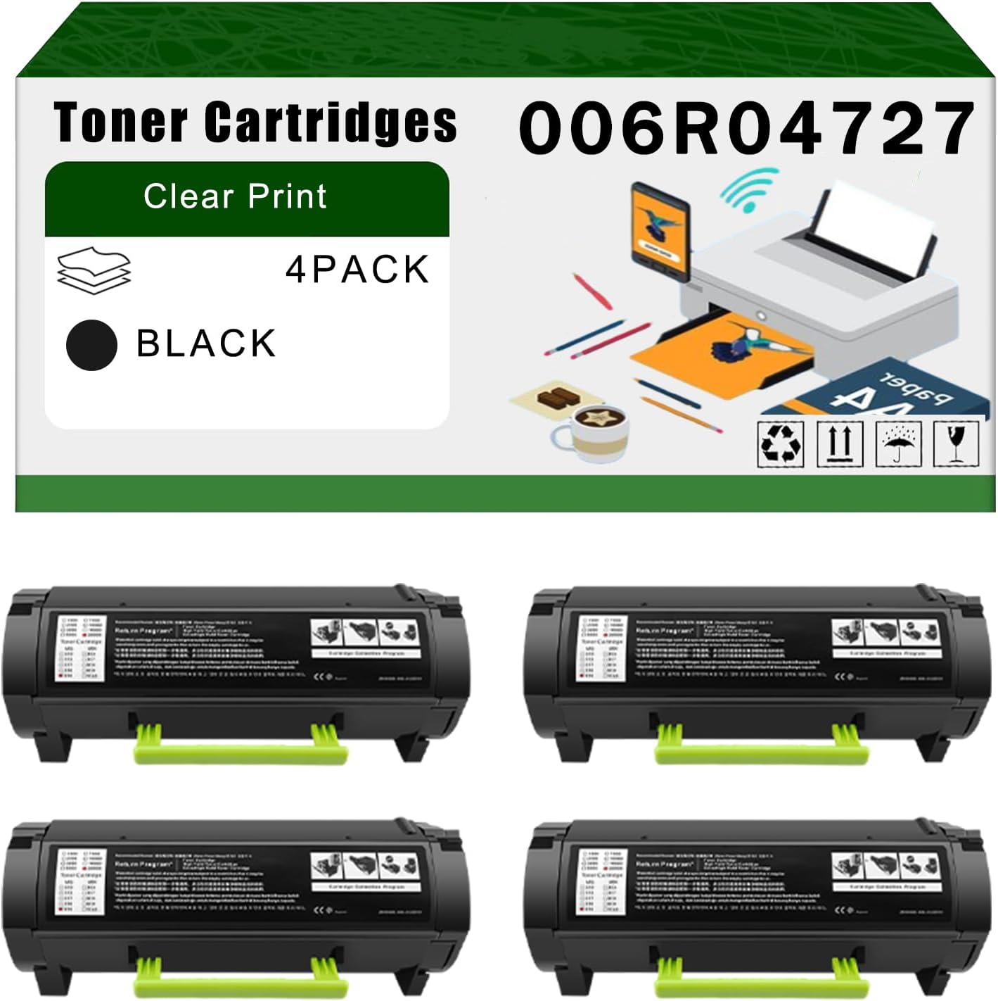 Compatible for Xerox 006R04727 Toner Cartridges B410 VersaLink B415 Printers, High Yield 35000 Pages Bright Clear Colors (4 Pack Black)