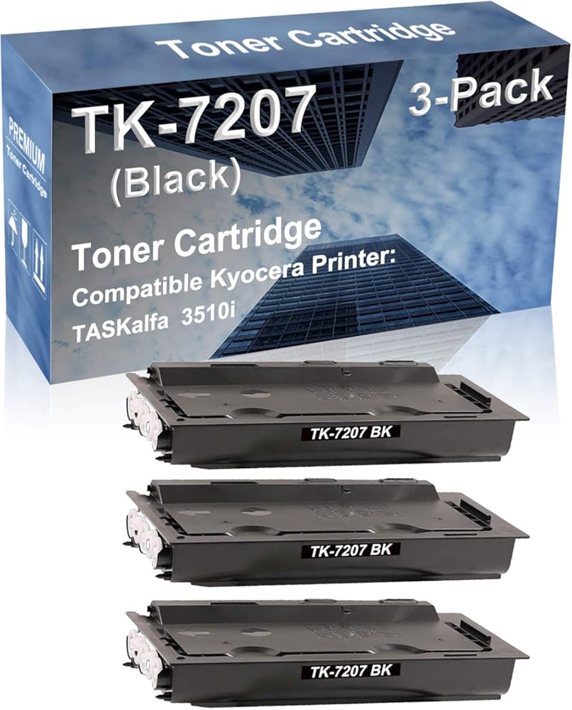 3-Pack Compatible High Yield 3510i Printer Cartridge Replacement for Kyocera TK7207 (TK-7207) 1T02NL0US0 Toner Cartridge (Black)