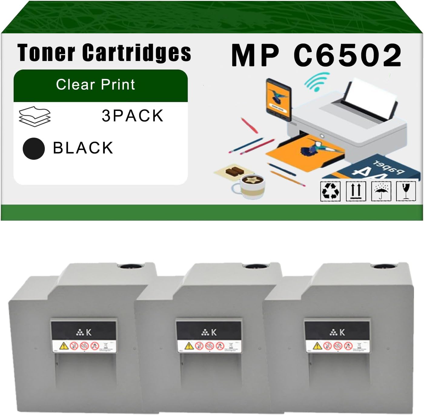 AGNNQ Compatible for Ricoh MP C6502 C8002 Toner Cartridges MP C8002 MP C6502 842083 842086 8422084 842085 Printers, High Yield 58500 Pages Bright Clear Colors (3 Pack Black)