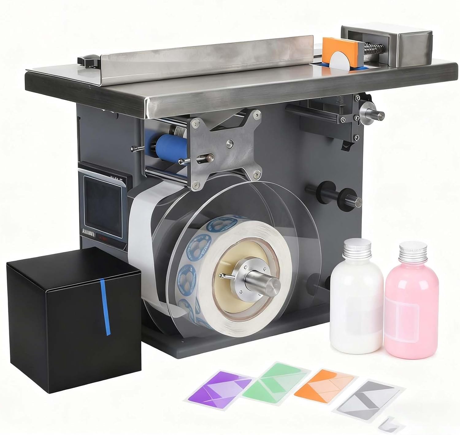 LYNNEYING Right Angle Labeling Machine, Semi-Automatic, 15-30 PCS/Min, PLC Microcontrol, Lightweight, Length Adjustment 90° Corner Box Labeler for Food/Pharmaceutical Packaging, ±0.5mm Precision