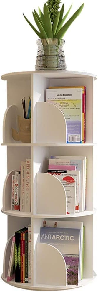 NEWCES Bookcases 3 Tier Bookshelf Creative 360°Rotating Bookcase for See and Store Media Carousel Book Toy Display and Storage Wooden Furniture Bookcases and Book Shelves