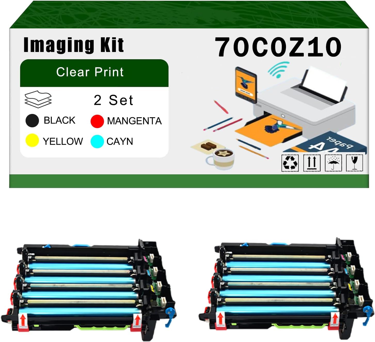 AGNNQ Compatible for Lexmark 70C0Z10 Imaging Kit CS310dn CS310n CS410dn CS410dtn CS410n CS510de CS510dte CX310dn CX310n Printers, High Yield 50000 Pages Bright Clear Colors (2 Set)