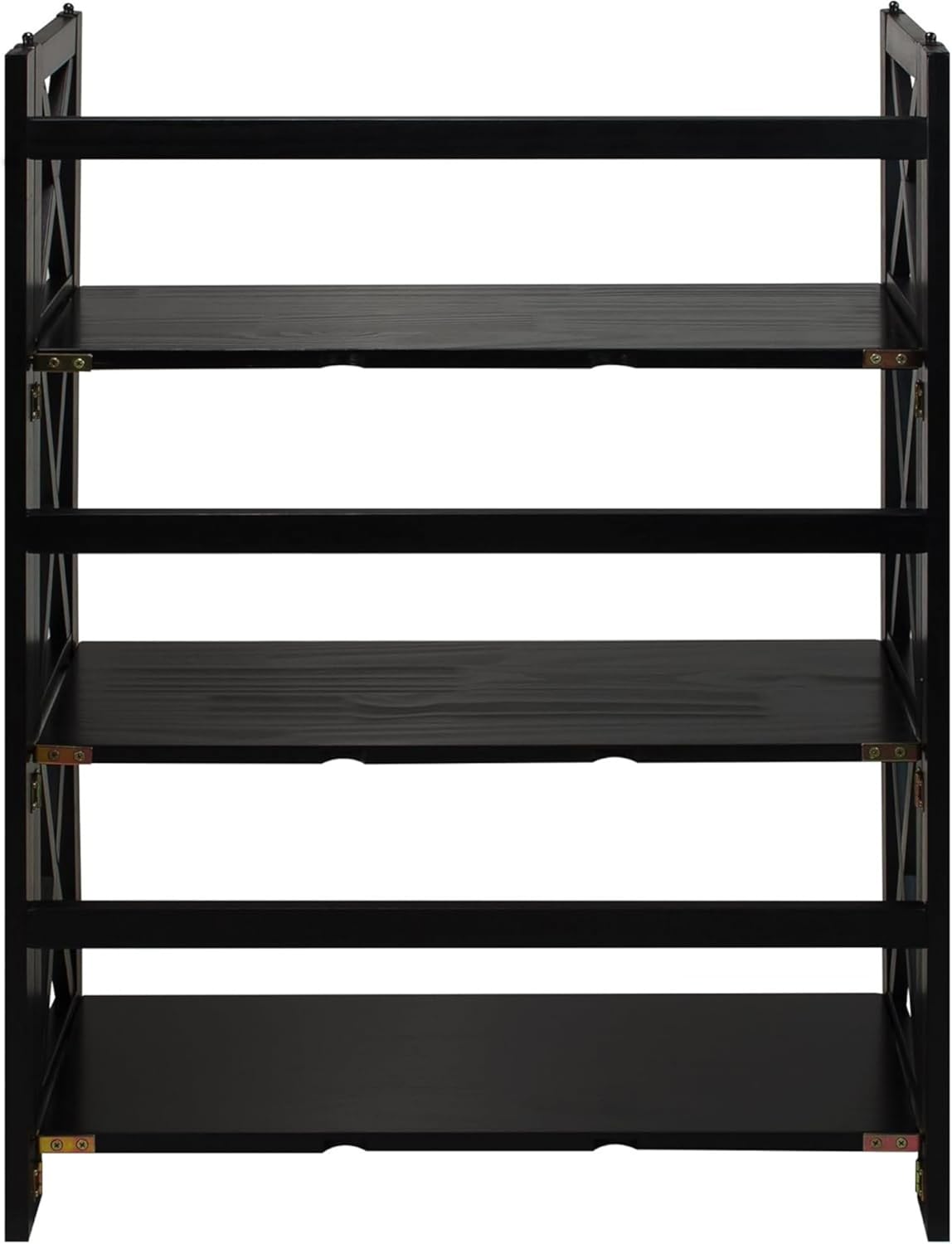 Oakestry X-Pattern 3-Tier Solid Wood Foldable & Stackable Bookcase – Compact Portable Shelving Unit for Home Storage, Display, and Space-Saving Organization (Black)