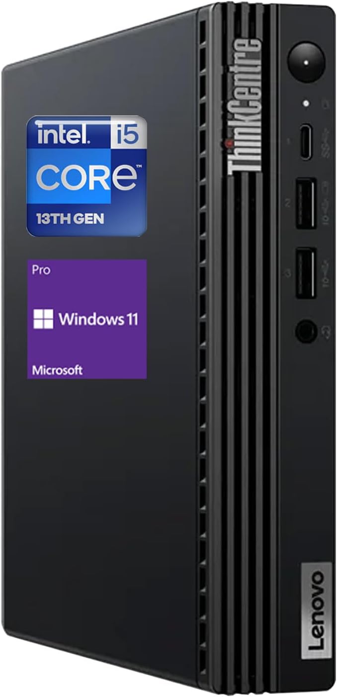 Lenovo ThinkCentre M70q MFF Business Desktop, 13th Gen Intel Core i5-13400T, 16GB RAM, 256GB SSD, Wired Keyboard & Mouse, Antenna, HDMI, DP Port, RJ45, Wi-Fi 6, Windows 11 Pro, Black