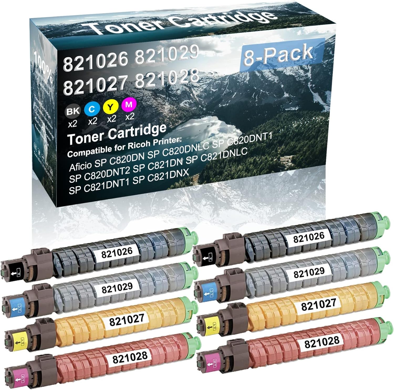 Credibility Store 8 Pack (BK+C+Y+M) Compatible 821026 821029 821027 821028 Laser Printer Cartridge High Yield Use for Ricoh Aficio SP C820DN SP C820DNLC SP C820DNT1 Printer