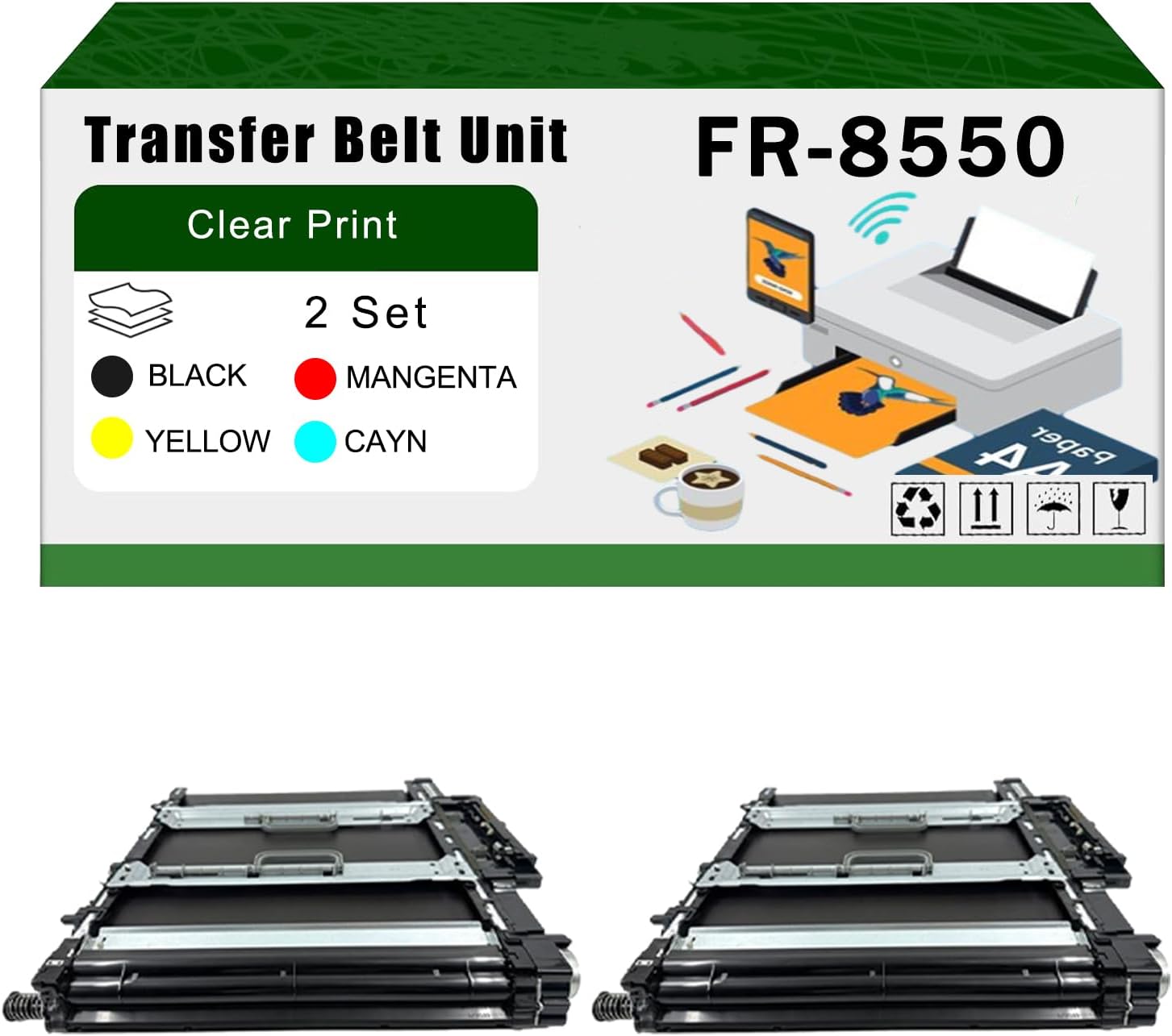 AGNNQ Compatible for Kyocera FR-8550 Transfer Belt Unit TASKalfa 2553ci 3253ci 4052ci 3552ci 4002i 4003i Printers, High Yield 400000 Pages Bright Clear Colors (2 Set)