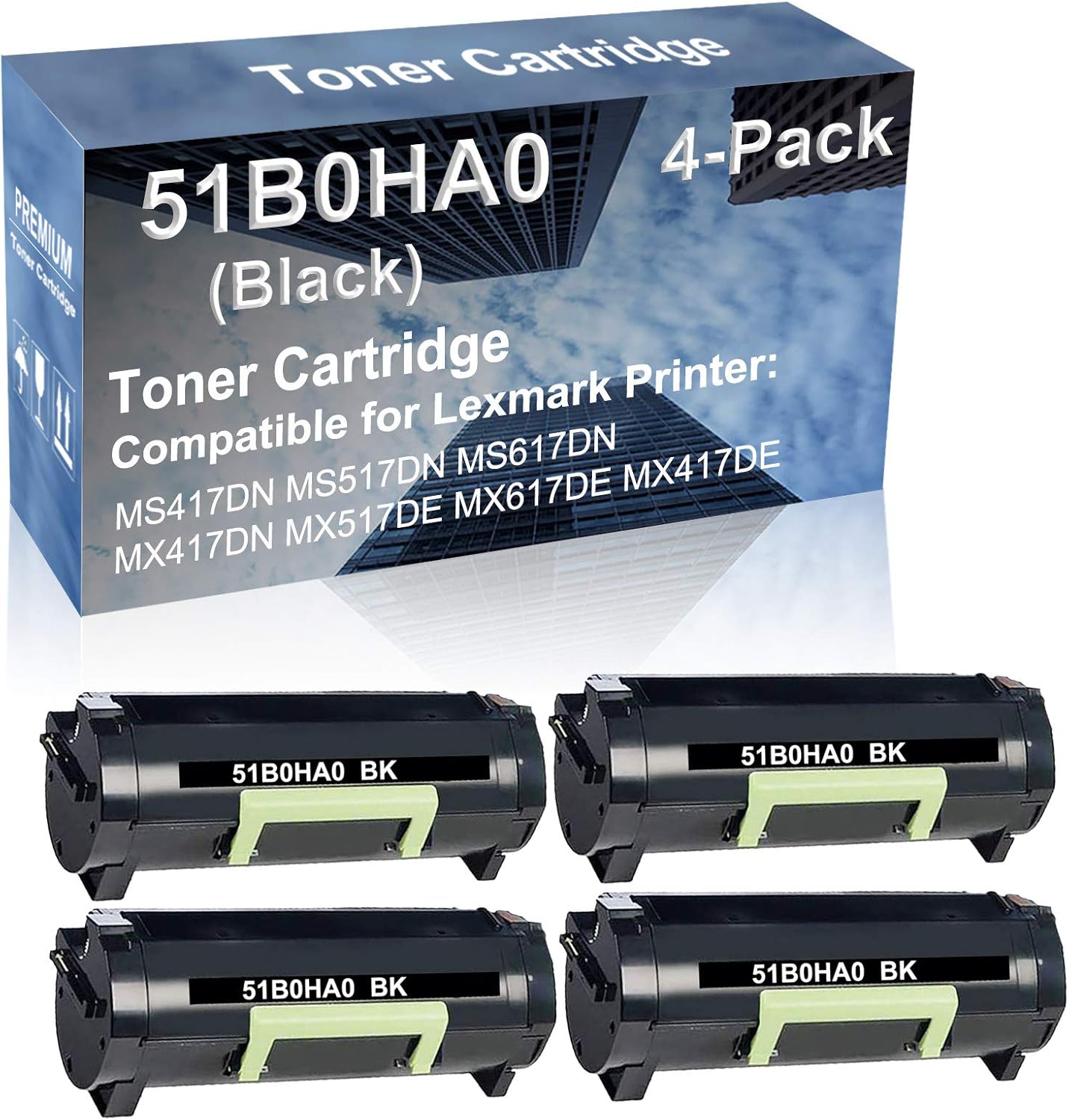 4-Pack Compatible High Capacity 51B0HA0 Toner Cartridge use for MS417DN MS517DN MS617DN Printer (Black)