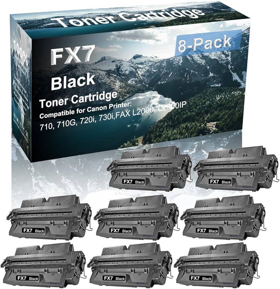 8 Pack (Black) Compatible High Yield Canon FX7 | 7621A001AA Printer Toner Cartridge Used for Canon LaserClass FAX L2000 L2000IP Printer