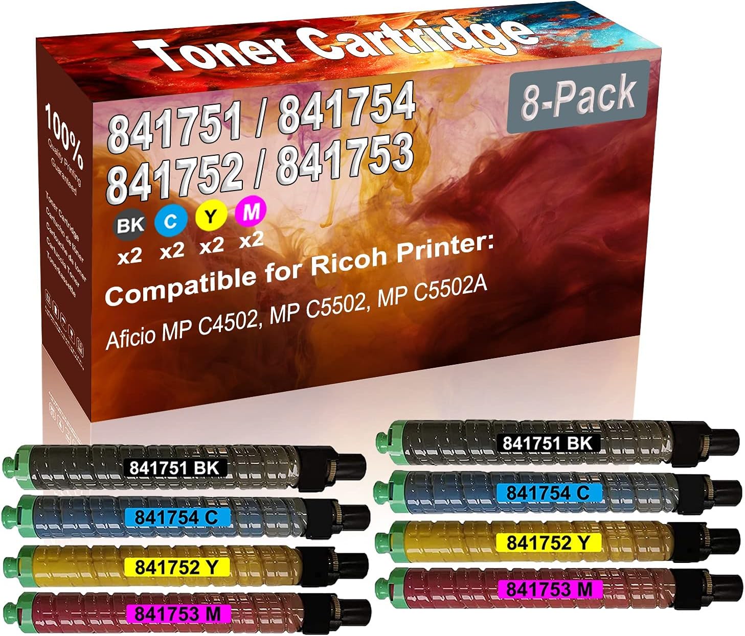Credibility Store 8-Pack (2BK+2C+2Y+2M) Compatible Aficio MP C4502, MP C5502 Laser Printer Toner Cartridge (High Capacity) Replacement for Ricoh 841751 841754 841752 841753 Printer Toner Cartridge