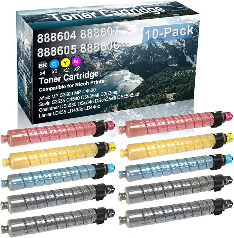 Credibility Store 10 Pack (BK+C+Y+M) Compatible 888604 888607 888605 888606 Laser Printer Cartridge High Yield Use for Ricoh Aficio MP C3500 MP C4500 Printer