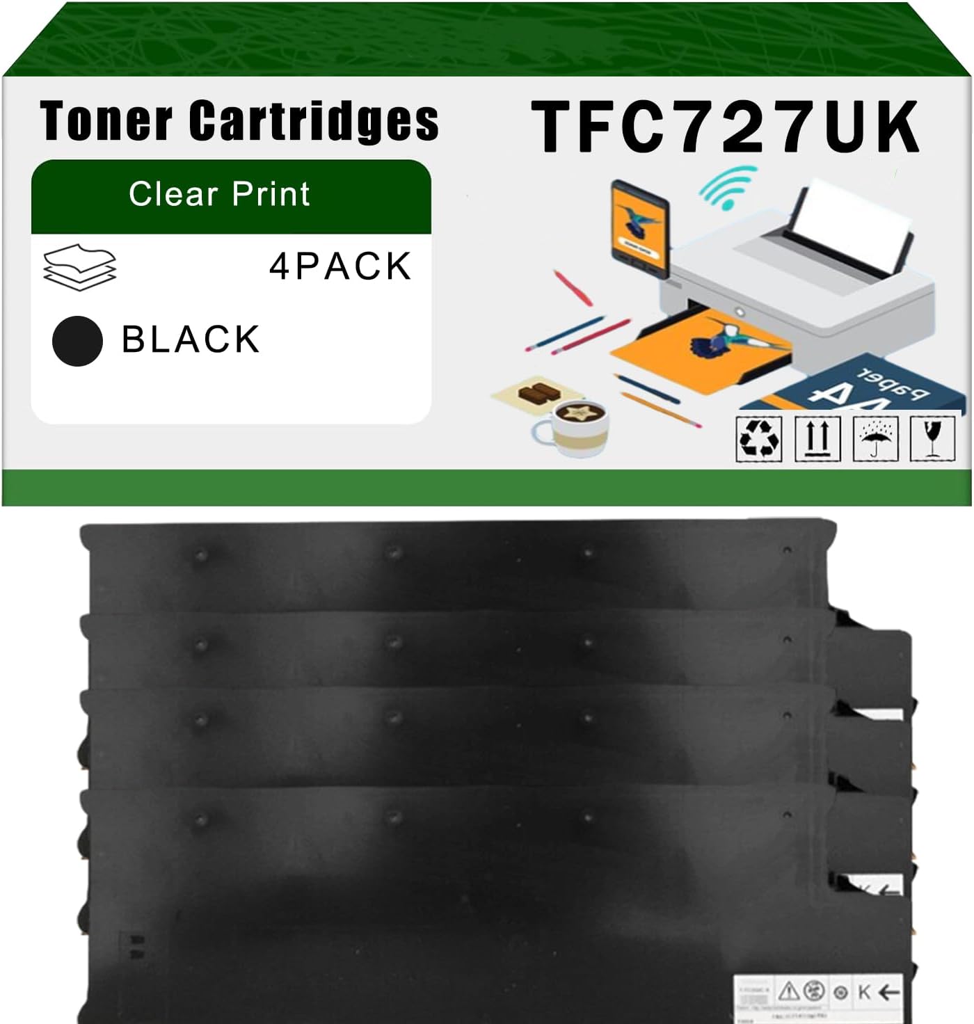 AGNNQ Compatible for Toshiba TFC727UK Toner Cartridges E Studio 6527AC 7527AC Printers, High Yield 20600 Pages Bright Clear Colors (4 Pack Black)