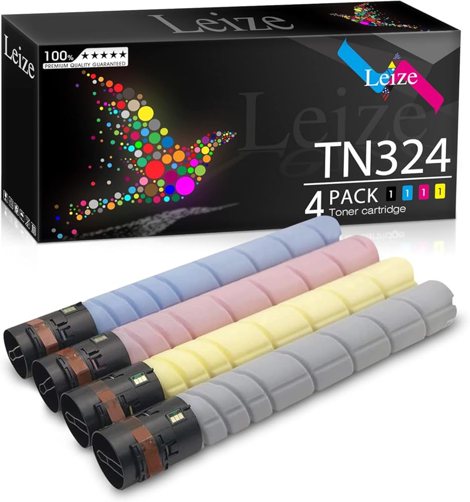 Leize Compatible TN324 Toner Cartridge Replacement for Konica Minolta TN324 TN-324 for Bizhub C258 C308 C368 Printer TN324K TN324C TN324M TN324Y - Black 28,000 & Color 26,000 Pages [KCMY 4-Pack]