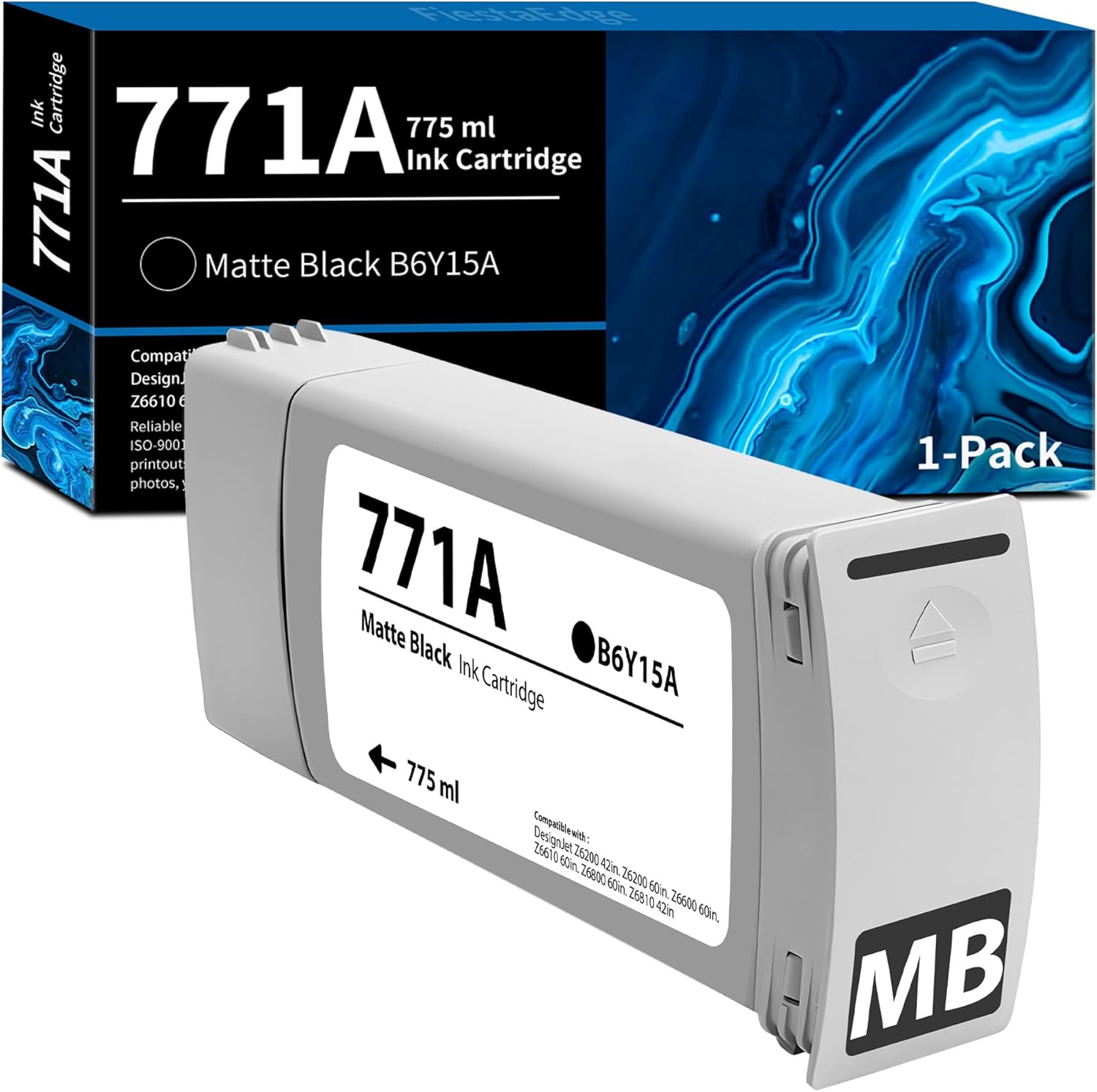 FiestaEdge 771A 771 Matte Black Ink Cartridge 775ml 1-Pack B6Y15A Ink Replacement for HP 771 771A Ink for DesignJet Z6200 Z6600 Z6610 Z6800 Z6810 Printer Ink
