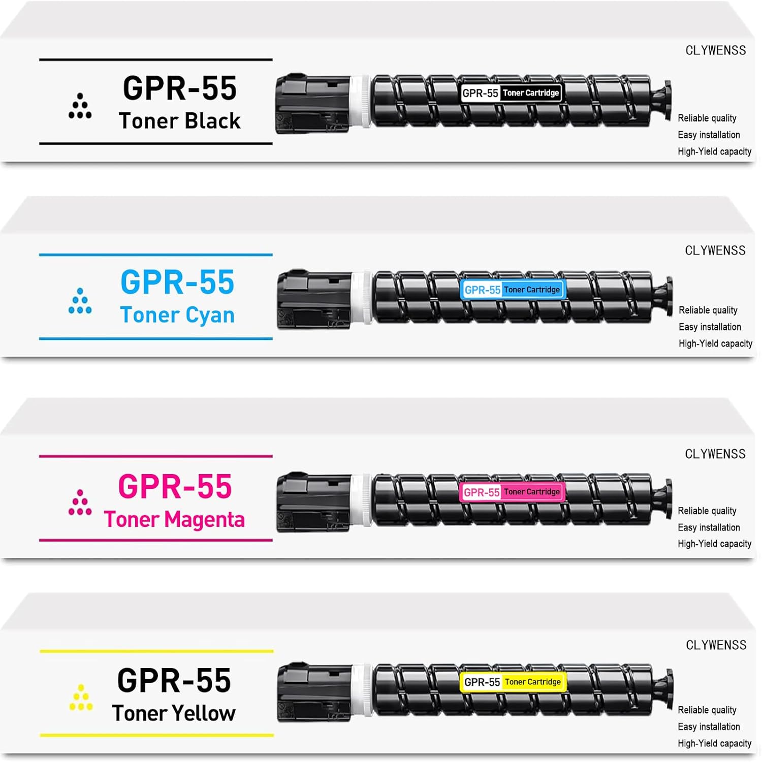 CLYWENSS Compatible GPR-55 Toner Cartridge Replacement for Canon GPR-55 GPR55 for Canon ImageRunner Advance C5535i C5540i C5550i C5560i Printer (Black Cyan Magenta Yellow, 4-Pack)