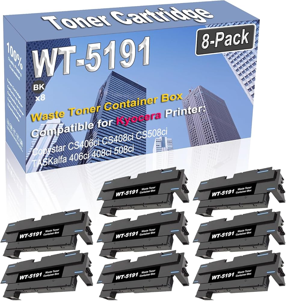 Credibility Store 8-Pack (Black) Compatible High Capacity WT-5191 WT5191 1902R60UN2 Waste Toner Container Box Used for Kyocera Copystar CS406ci CS408ci CS508ci TASKalfa 406ci 408ci 508ci Printer