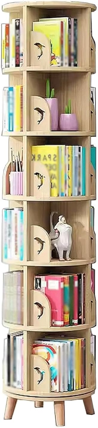 PZEOB Solid Wood Bookshelf Tower 169cm,201cm Rotating Bookshelf Round Bookcase for Bedroom,Study,Living Room with Thickened Legs
