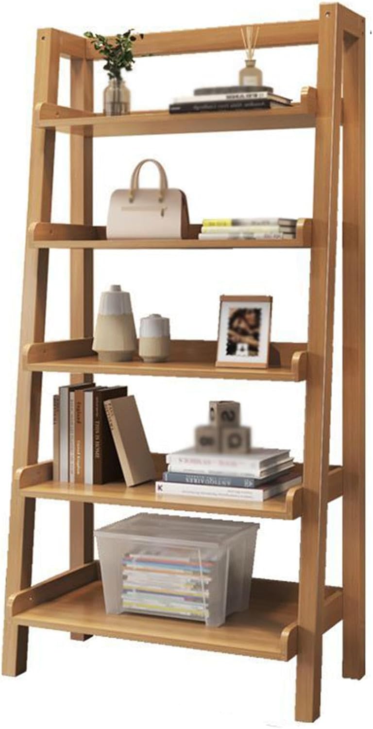 LoKori Multifunctional Ladder Bookshelf,5 Tier Wood Bookshelves Storage Organizer,Freestanding Plant Display Standing Bookcase for Home Office, Bedroom,D