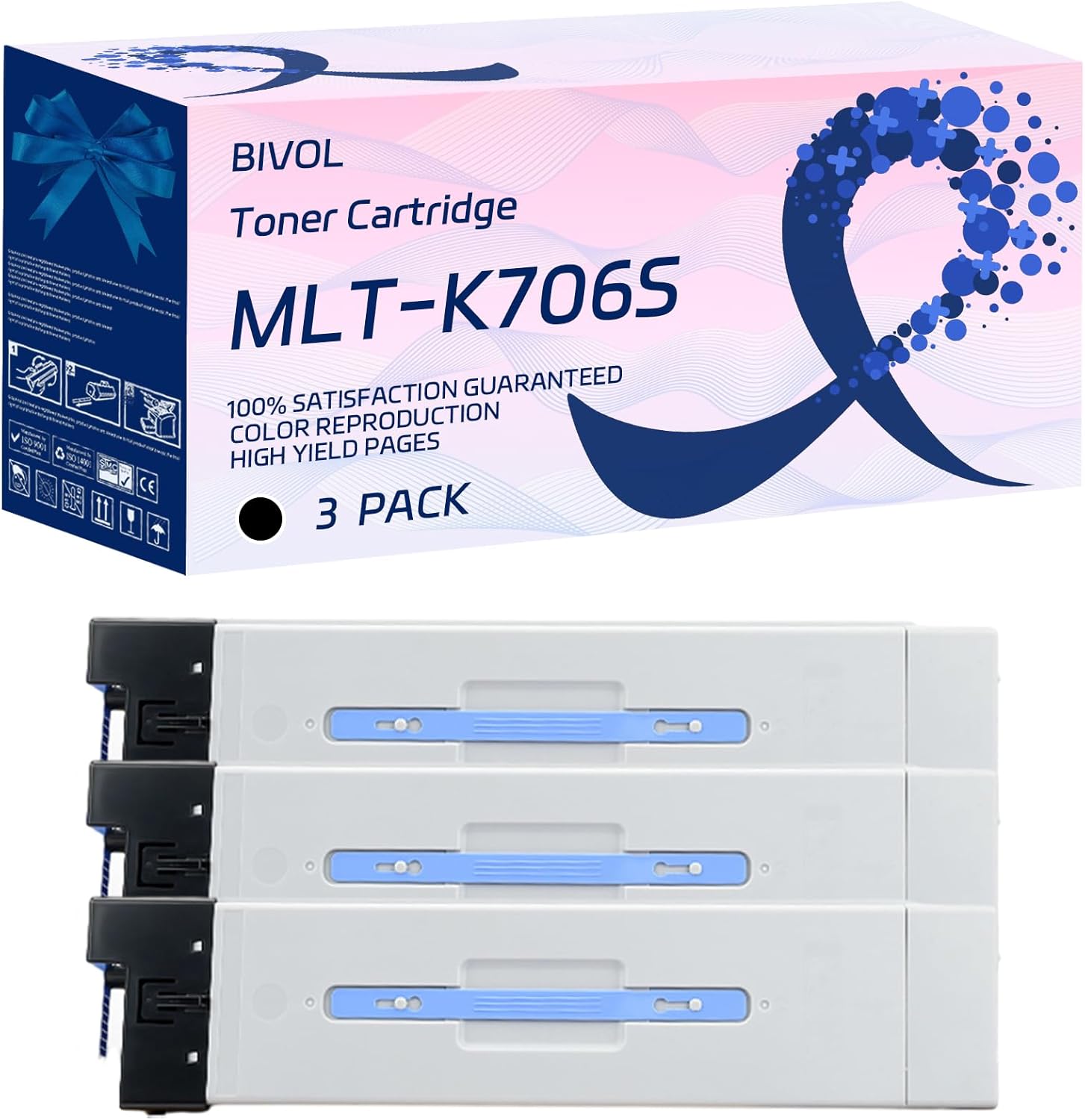 BIVOL MLT-K706S Toner Cartridge Compatible for Samsung MultiXpress K7400GX K7400LX K7500GX Printers, with Chip, High Yield 55000 Pages, Vivid Colors (3 Pack Black)