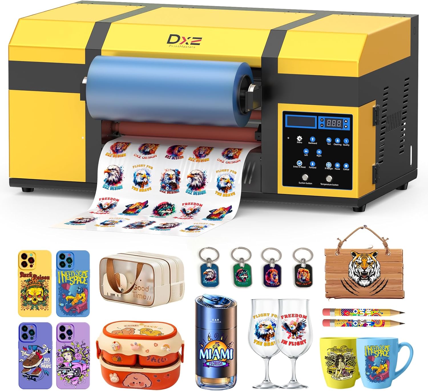 DXZ A3 UV DTF Printer with Laminator,Dual XP600 Print Heads, White Ink Stirring,All-in-One UV DTF Transfer Printer for Glass,Metal,Wood, Tumblers,Phone Cases,and More (Yellow)