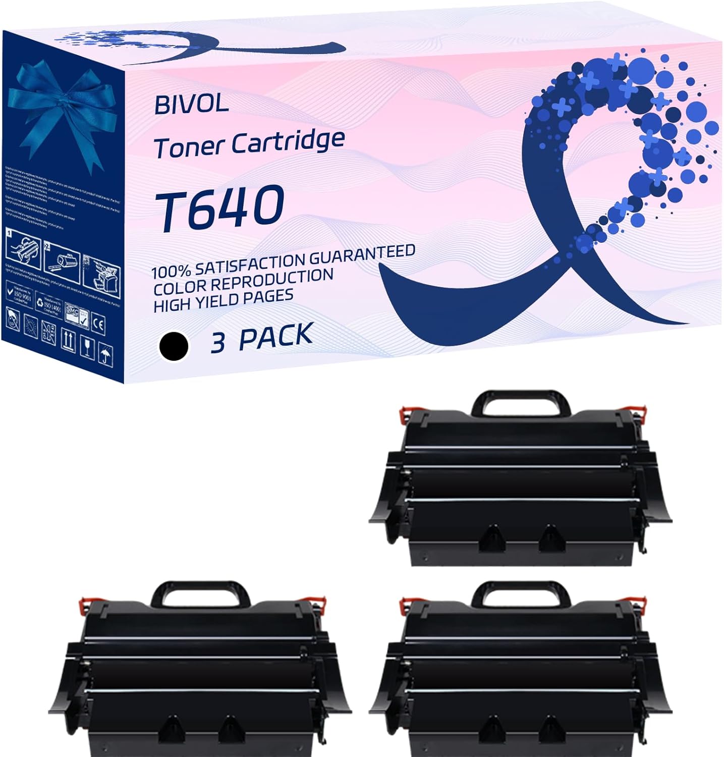 BIVOL T640 Toner Cartridge Compatible for Lexmark X642E X644 X644E X646 X646DTE X646E Printers, with Chip, High Yield 21000 Pages, Vivid Colors (3 Pack Black)