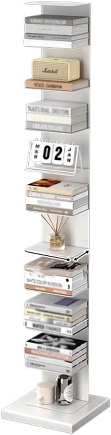 JCWGLY Bookcases Floor Standing Metal Corner Bookshelf, Vertical Invisible Bookcase, Open Spine Book Tower for Small Spaces, for Home Living Room Bedroom Study(White,10 Tier)