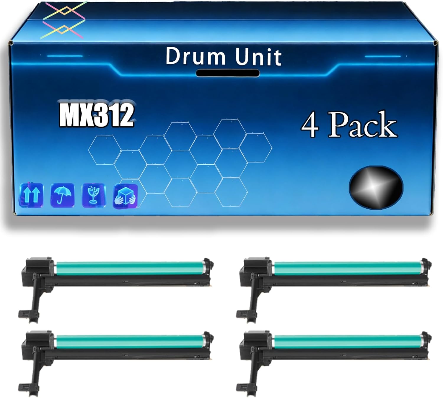 MX312 Drum Unit Compatible for Sharp MX-M260 MX-M264N MX-M310 MX-M314N MX-M354N Printers, with Chip, Bright Colors Clear Printing (4 Pack Black)