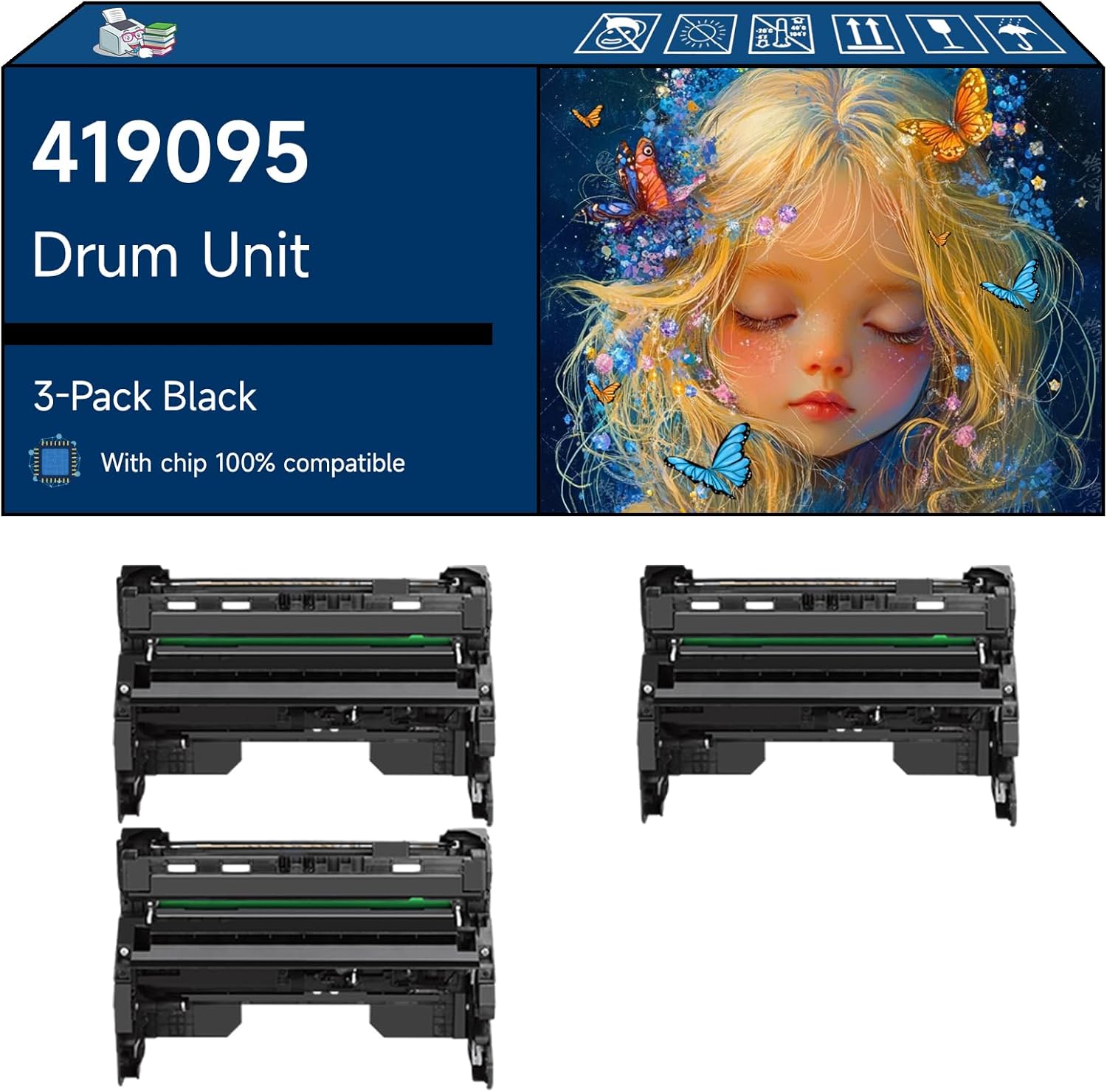 Tontxxe Compatible with Ricoh 419095 Drum Unit Work for Ricoh IM 350F 350FSE Printers, High Yield 50000 Pages, with Chip, High-Definition Printing (3 Pack Black)