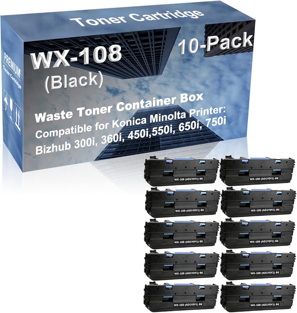10-Pack Compatible High Capacity WX-108 (AD1Y0Y1) Waste Toner Container Box use for Konica Minolta Bizhub 300i, 360i, 450i,550i, 650i, 750i Printer (Black)