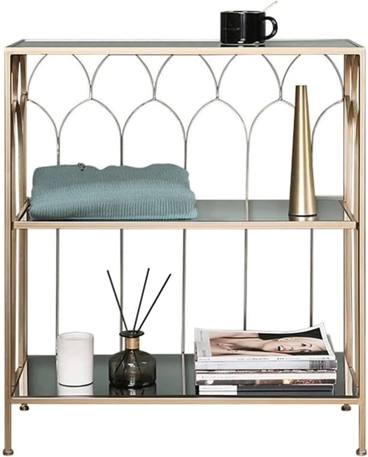 PAASHE Metal Bookshelf Mirror Design Upright Bookcase Modern Stylish Bookshelves Bedroom Decor Nordic Style Rack Bookcase