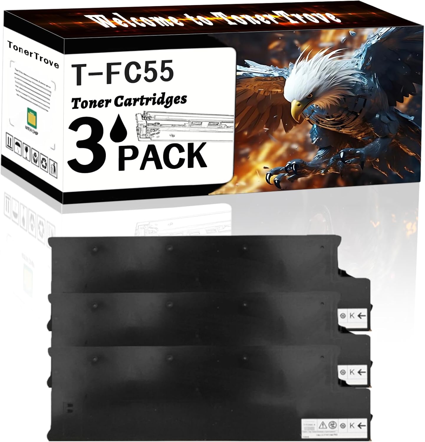 LECUU T-FC55 Toner Cartridges Compatible for Toshiba E Studio 5520C 5520CT 6520C 6520CT 6530C 6530CT Printers, Office Printing is Easy Clear Smooth (3 Pack Black)