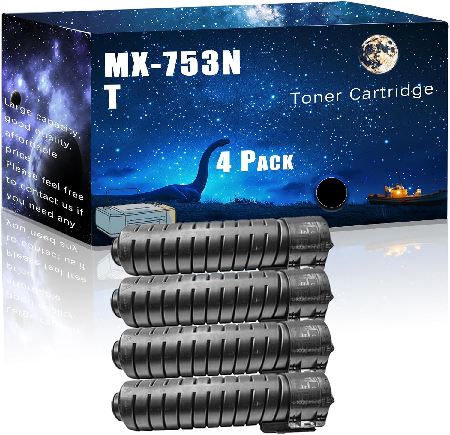 MUCQL MX-753NT Compatible Toner Cartridge Replacement for Sharp High Yield Compatible MX-M623N MX-M623U MX-M753N MX-M753U Printers, Meet Printing Needs (4 Pack Black)