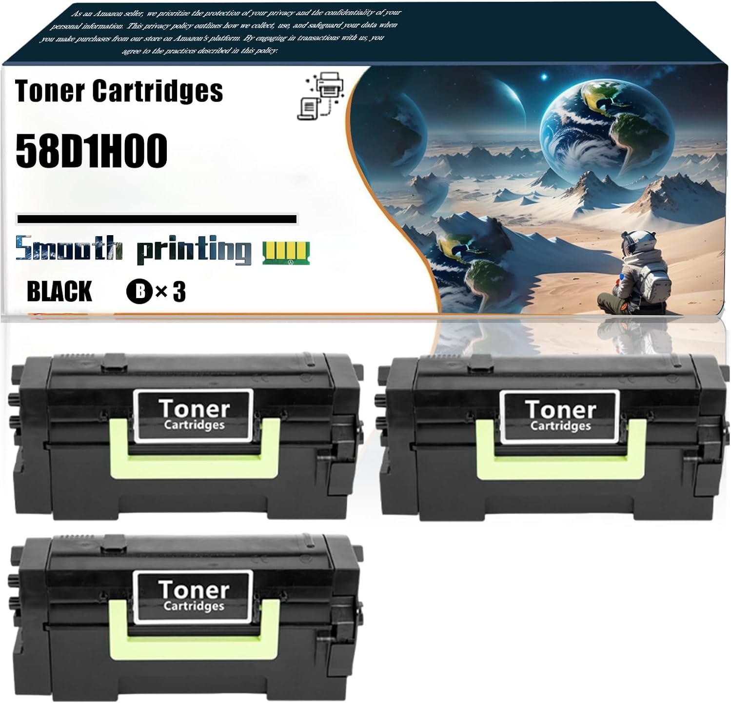 Replacement Parts Toner Cartridges 58D1H00 Compatible with Lexmark MS725 MS821 MS822 MS823 MS824 MS825 Printers, Contains Chip and Clear Printing (3 Pack Black)